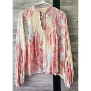 LAST CALL Natalie Martin Top Size XS Tie Dye V Neck Boho Tassel Rayon